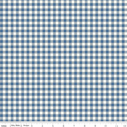 DEAL Bee Ginghams ReNae C12552 Denim - Riley Blake Designs - 1/4" PRINTED Gingham Plaid Check - Lori Holt - Quilting Cotton Fabric