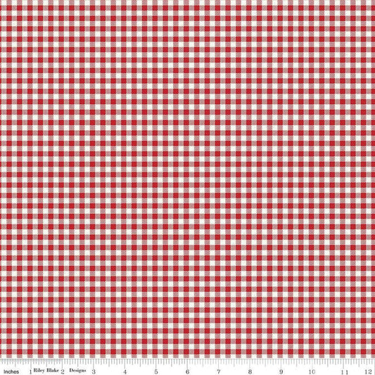 DEAL Bee Ginghams Tina C12553 Schoolhouse Red - Riley Blake Designs - 3/16" PRINTED Gingham Plaid Check - Lori Holt - Quilting Cotton Fabric