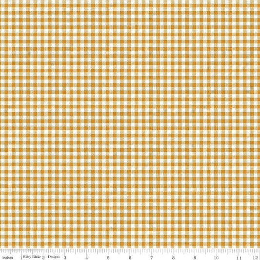 DEAL Bee Ginghams Tina C12553 Butterscotch - Riley Blake Designs - 3/16" PRINTED Gingham Plaid Check - Lori Holt - Quilting Cotton Fabric