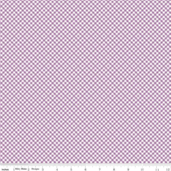 Bee Ginghams Rebecca C12555 Plum - Riley Blake Designs - 1/8" PRINTED Gingham Diagonal Plaid Check - Lori Holt - Quilting Cotton Fabric