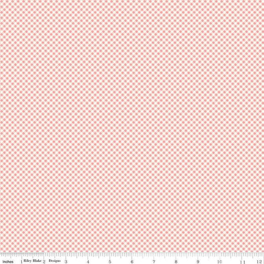 24" End of Bolt - SALE Bee Ginghams Kassidy C12557 Coral - Riley Blake - 1/16" PRINTED Diagonal Plaid - Lori Holt - Quilting Cotton Fabric