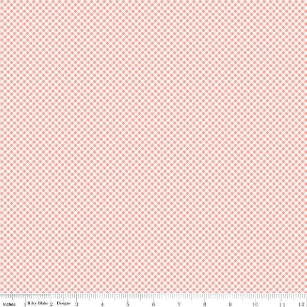 SALE Bee Ginghams Kassidy C12557 Coral - Riley Blake - 1/16" PRINTED Gingham Diagonal Plaid Check - Lori Holt - Quilting Cotton Fabric