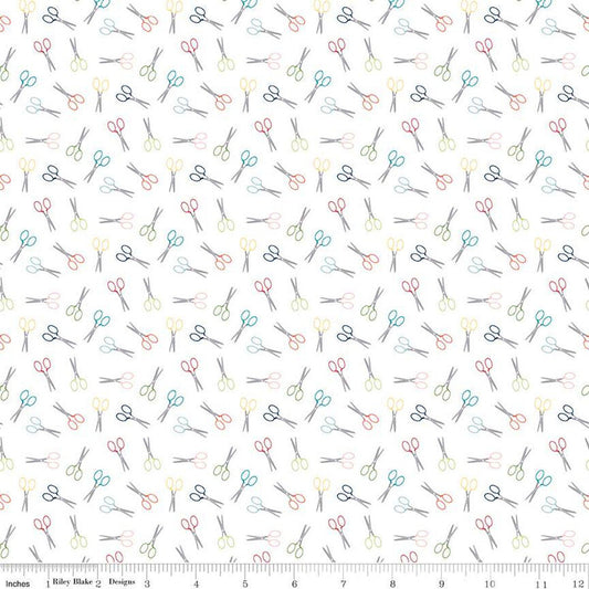 Sew Much Fun Scissors C12453 White - Riley Blake Designs - Sewing - Quilting Cotton Fabric