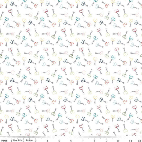 Sew Much Fun Scissors C12453 White by Riley Blake Designs - Sewing - Quilting Cotton Fabric