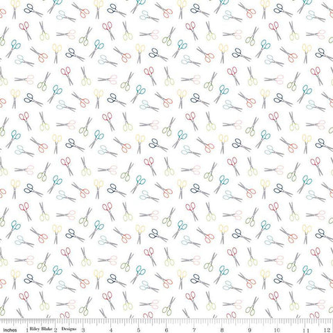 Sew Much Fun Scissors C12453 White by Riley Blake Designs - Sewing - Quilting Cotton Fabric