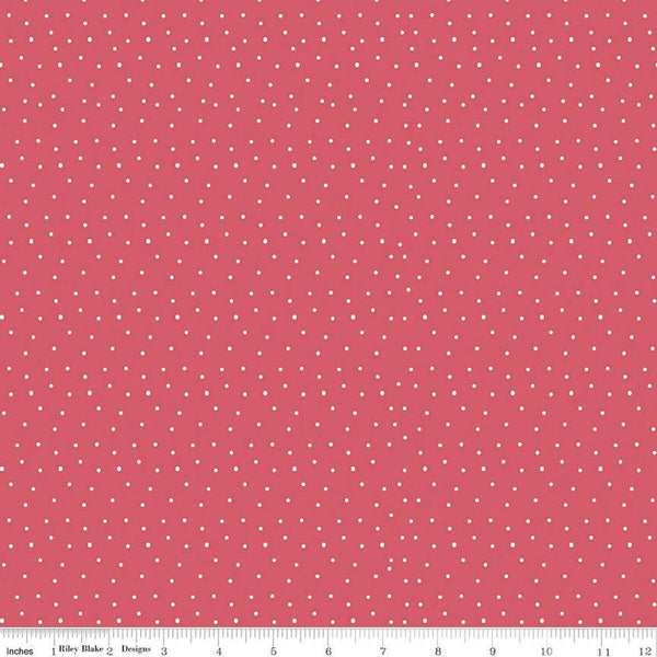 Fat Quarter End of Bolt - Sew Much Fun Dots C12455 Tea Rose by Riley Blake Designs - White Dots Dotted Polka Dot Sewing - Quilting Cotton