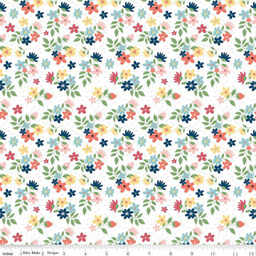 SALE Sew Much Fun Floral C12456 White - Riley Blake Designs - Flowers Pin Dots Sewing - Quilting Cotton Fabric