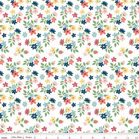 Sew Much Fun Floral C12456 White by Riley Blake Designs - Flowers Pin Dots Sewing - Quilting Cotton Fabric