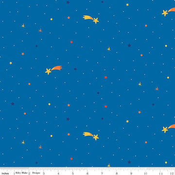 FLANNEL Blast Off Oh My Stars F12593 Blue - Riley Blake Designs - Shooting Stars Dots - FLANNEL Cotton Fabric