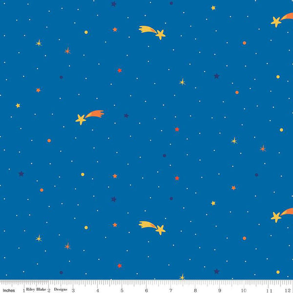 FLANNEL Blast Off Oh My Stars F12593 Blue - Riley Blake Designs - Shooting Stars Dots - FLANNEL Cotton Fabric