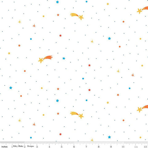 FLANNEL Blast Off Oh My Stars F12593 White - Riley Blake Designs - Shooting Stars Dots - FLANNEL Cotton Fabric