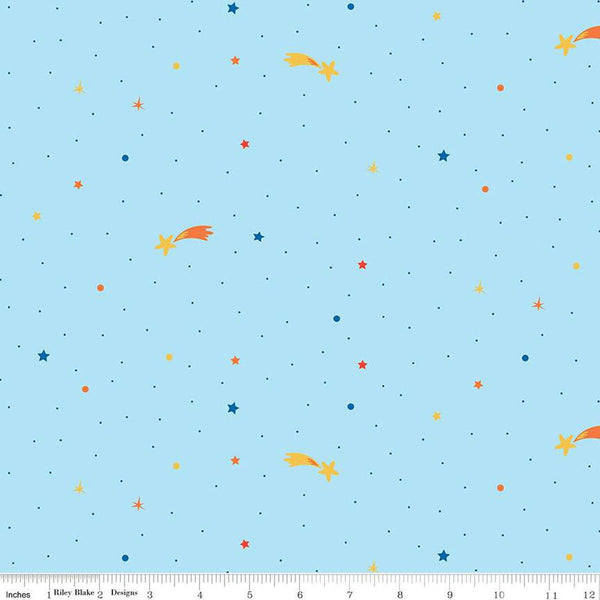 FLANNEL Blast Off Oh My Stars F12593 Sky - Riley Blake Designs - Shooting Stars Dots - FLANNEL Cotton Fabric