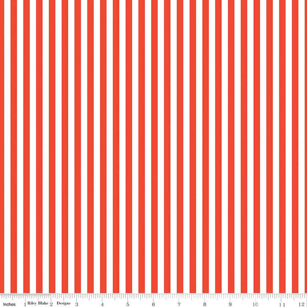 FLANNEL Blast Solar Stripes F12594 Red - Riley Blake Designs - 1/4" Stripe Striped Red White - FLANNEL Cotton Fabric