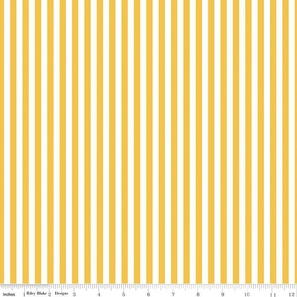 Fat Quarter End of Bolt - SALE FLANNEL Blast Solar Stripes F12594 Yellow - Riley Blake - 1/4" Stripe Yellow White - FLANNEL Cotton Fabric