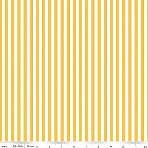 Fat Quarter End of Bolt - SALE FLANNEL Blast Solar Stripes F12594 Yellow - Riley Blake - 1/4" Stripe Yellow White - FLANNEL Cotton Fabric