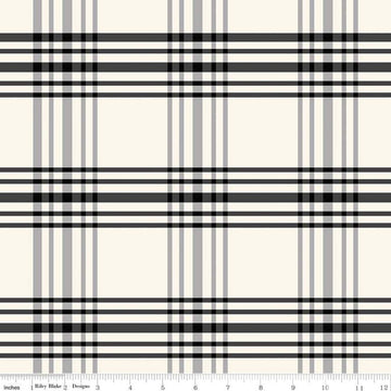 DEAL Fleur Noire Plaid C12521 Cream - Riley Blake Designs - Black Gray Cream - Quilting Cotton Fabric