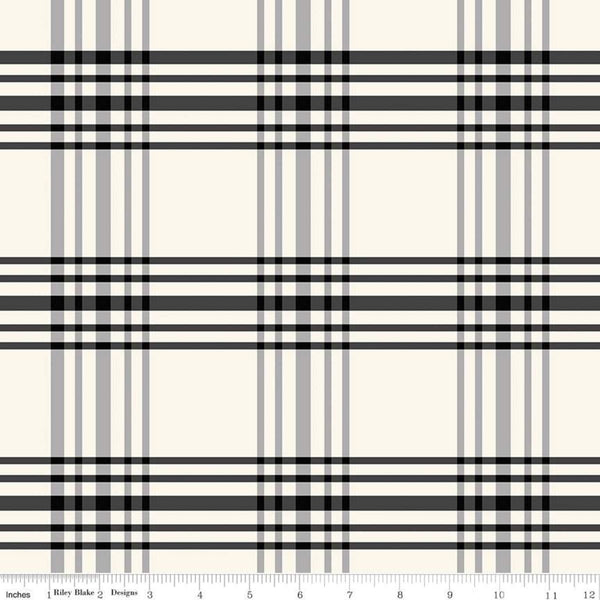 SALE Fleur Noire Plaid C12521 Cream - Riley Blake Designs - Black Gray Cream - Quilting Cotton Fabric