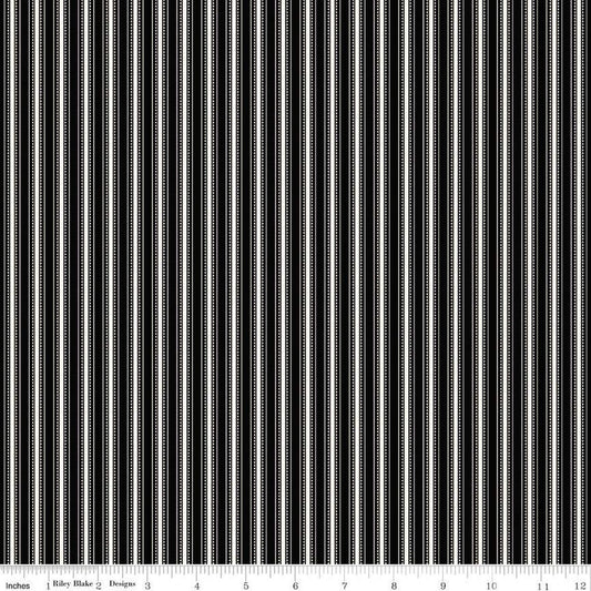 SALE Fleur Noire Stripe C12526 Black - Riley Blake Designs - Black Cream Ticking Stripes Striped - Quilting Cotton Fabric