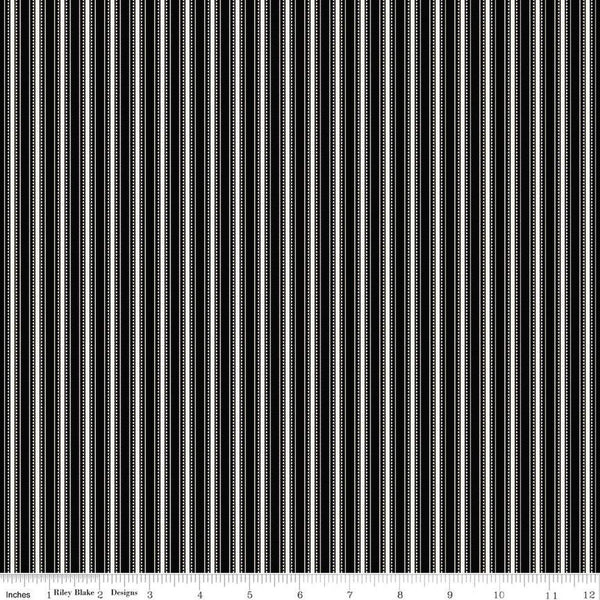 SALE Fleur Noire Stripe C12526 Black - Riley Blake Designs - Black Cream Ticking Stripes Striped - Quilting Cotton Fabric