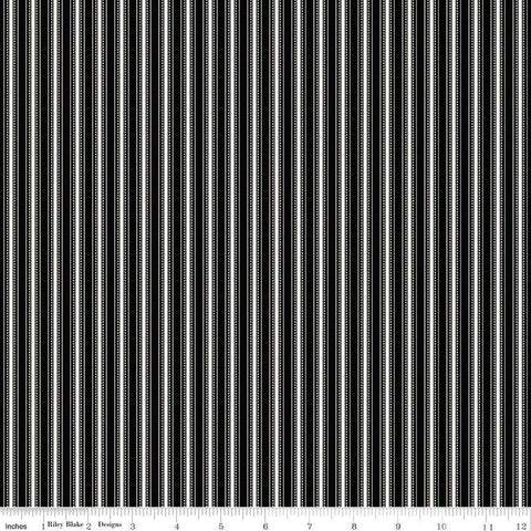 Fleur Noire Stripe C12526 Black - Riley Blake Designs - Black Cream Ticking Stripes Striped - Quilting Cotton Fabric
