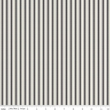 28" End of Bolt - Fleur Noire Stripe C12526 Cream - Riley Blake Designs - Black Cream Ticking Stripes Striped - Quilting Cotton Fabric