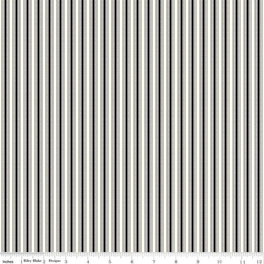 28" End of Bolt - Fleur Noire Stripe C12526 Cream - Riley Blake Designs - Black Cream Ticking Stripes Striped - Quilting Cotton Fabric