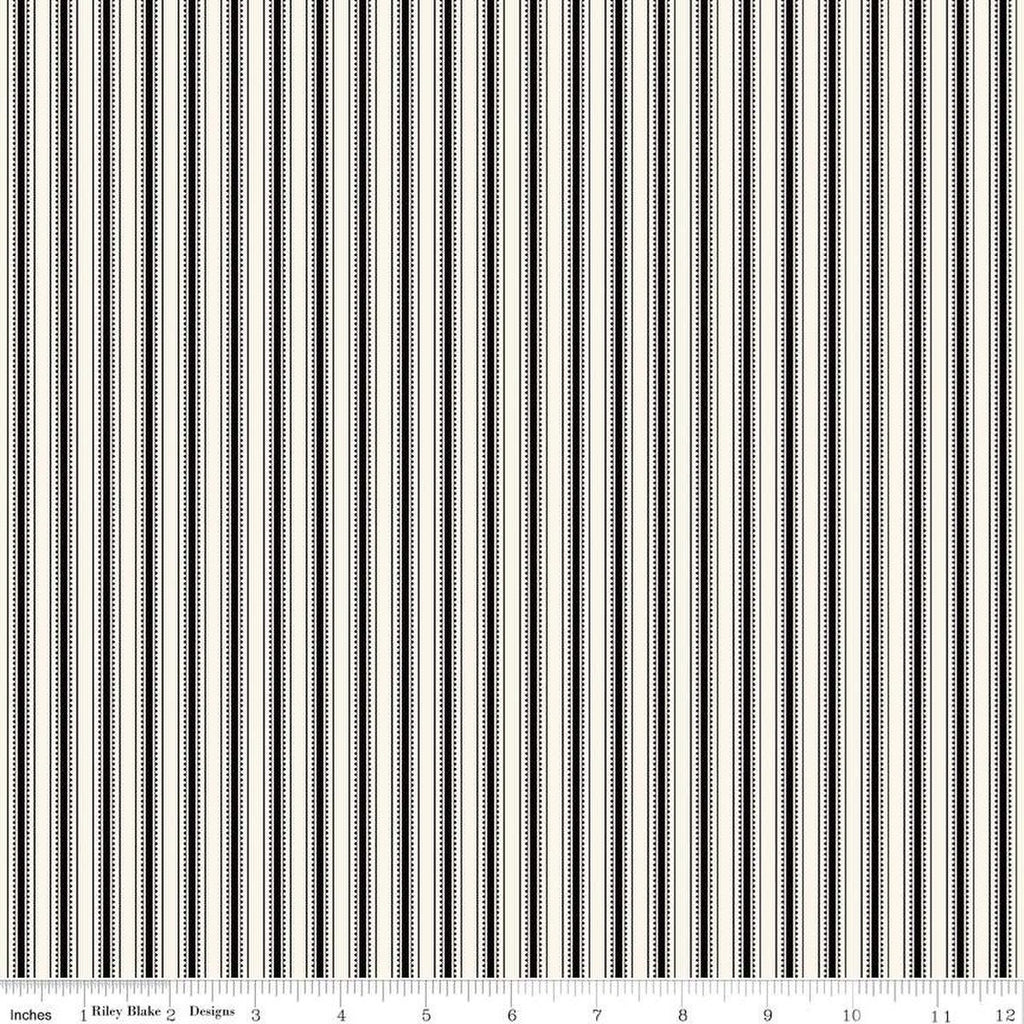 Fleur Noire Stripe C12526 Cream - Riley Blake Designs - Black Cream Ticking Stripes Striped - Quilting Cotton Fabric