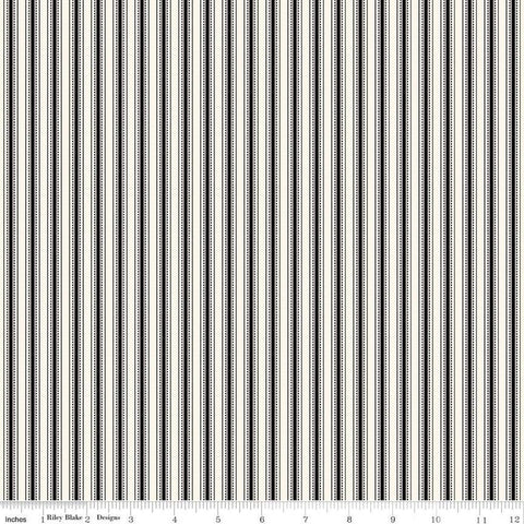 Fleur Noire Stripe C12526 Cream - Riley Blake Designs - Black Cream Ticking Stripes Striped - Quilting Cotton Fabric