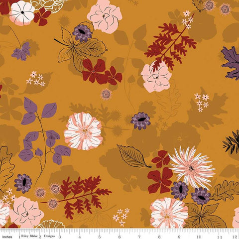Maple Main C12470 Gold - Riley Blake Designs - Floral Flowers Leaves - Quilting Cotton Fabric