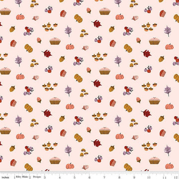 SALE Maple Harvest C12473 Blush - Riley Blake Designs - Pumpkins Leaves Pies Acorns Apples Mushrooms - Quilting Cotton Fabric