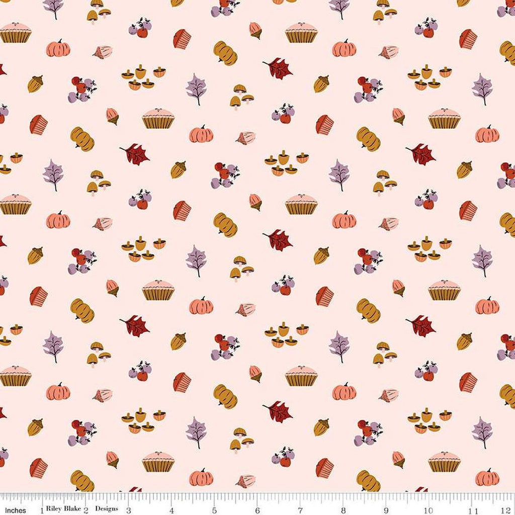 Maple Harvest C12473 Blush - Riley Blake Designs - Pumpkins Leaves Pies Acorns Apples Mushrooms - Quilting Cotton Fabric
