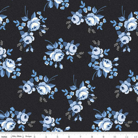 Blue Jean Main C12720 Black by Riley Blake Designs - Floral Flowers - Quilting Cotton Fabric