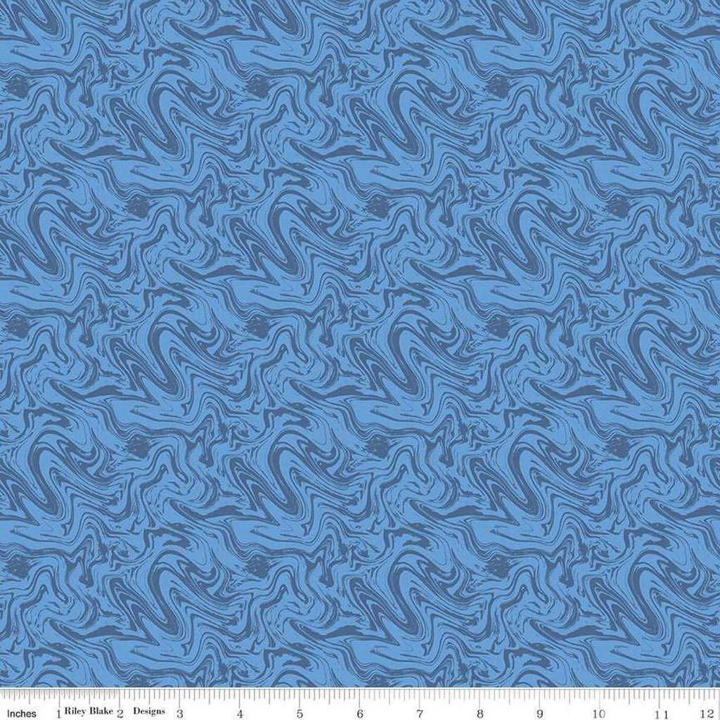 Fat Quarter End of Bolt Piece - Blue Jean Marbled C12721 Denim by Riley Blake Designs - Blue Marble - Quilting Cotton Fabric
