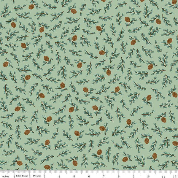 SALE FLANNEL Camp Woodland Pinecones F12572 Pistachio - Riley Blake Designs - Pines Branches Cones - FLANNEL Cotton Fabric