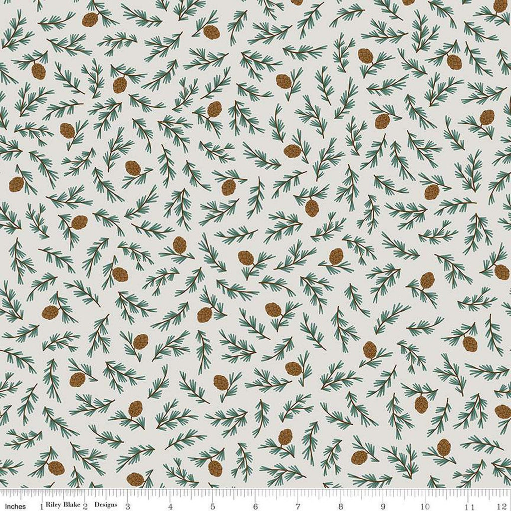 FLANNEL Camp Woodland Pinecones F12572 Off White - Riley Blake Designs - Pines Branches Cones - FLANNEL Cotton Fabric