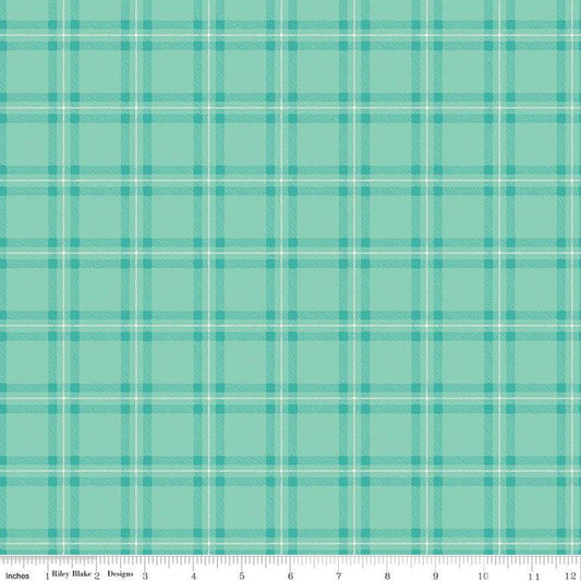 SALE FLANNEL Glamp Camp Plaid F12579 Teal - Riley Blake Designs - Camping - FLANNEL Cotton Fabric