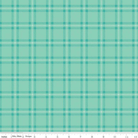 SALE FLANNEL Glamp Camp Plaid F12579 Teal - Riley Blake Designs - Camping - FLANNEL Cotton Fabric