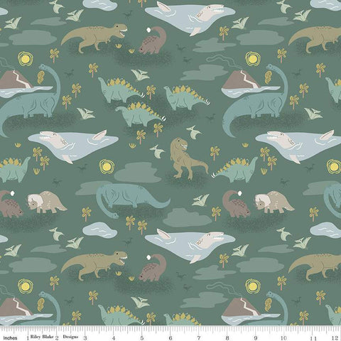 CLEARANCE FLANNEL Roar Main F12576 Green - Riley Blake Designs - Dinosaurs Dinos - FLANNEL Cotton Fabric