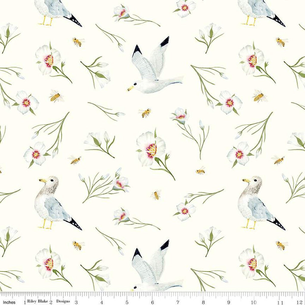 SALE The Beehive State Main C12530 Cloud - Riley Blake Designs - Utah Seagulls Sego Lilies Birds Floral Flowers - Quilting Cotton Fabric
