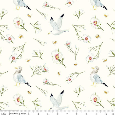 The Beehive State Main C12530 Cloud - Riley Blake Designs - Utah Seagulls Sego Lilies Birds Floral Flowers - Quilting Cotton Fabric