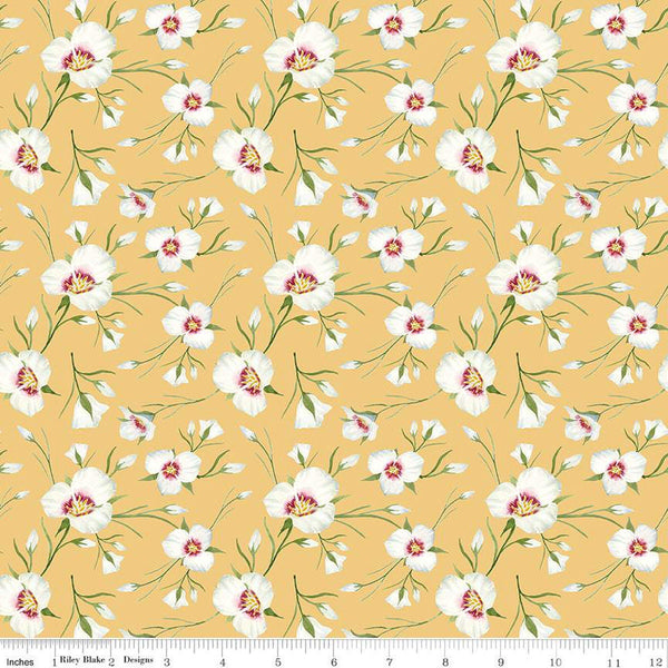 SALE The Beehive State Lilies C12531 Honey - Riley Blake Designs - Utah Sego Lilies Floral Flowers - Quilting Cotton Fabric