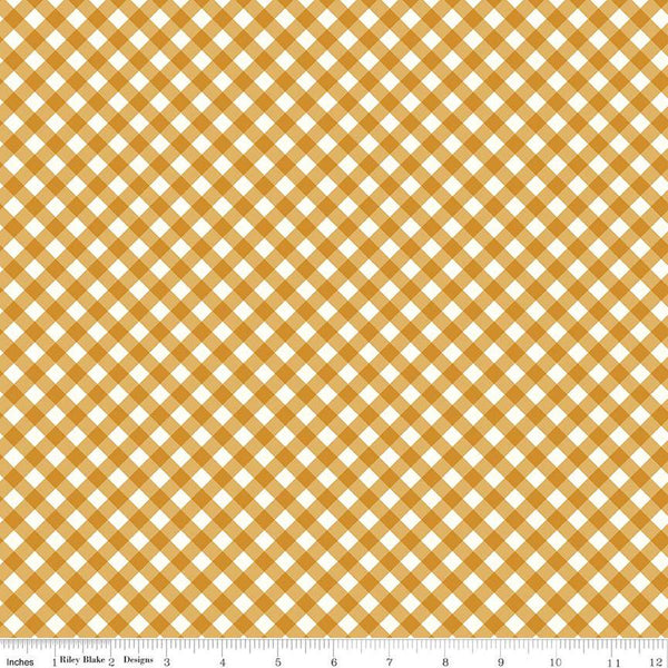 The Beehive State PRINTED Gingham C12534 Butterscotch - Riley Blake Designs - Utah Cloud/Gold Diagonal Check - Quilting Cotton Fabric