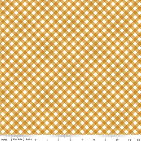The Beehive State PRINTED Gingham C12534 Butterscotch - Riley Blake Designs - Utah Cloud/Gold Diagonal Check - Quilting Cotton Fabric