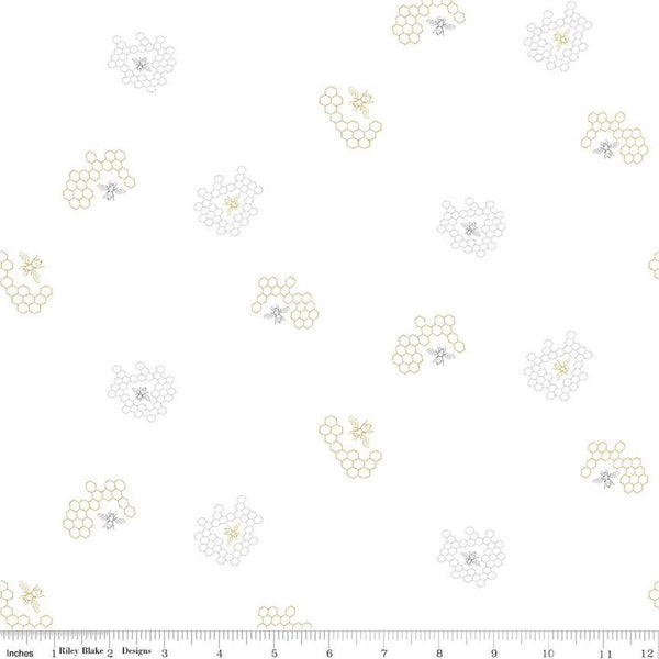 19" End of Bolt - Hush Hush 2 Humble Bee C12881 - Riley Blake Designs - Low-Volume Bees Honeycomb - Quilting Cotton Fabric