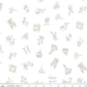 19" End of Bolt - SALE Hush Hush 2 Sewing Time - Riley Blake Designs - Low-Volume Sewing Icons Fruit - Quilting Cotton Fabric