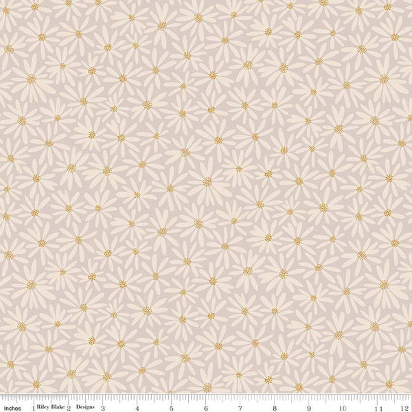 SALE Fairy Dust Daisies SC12441 Gray SPARKLE - Riley Blake Designs - Floral Flowers Antique Gold SPARKLE  - Quilting Cotton Fabric