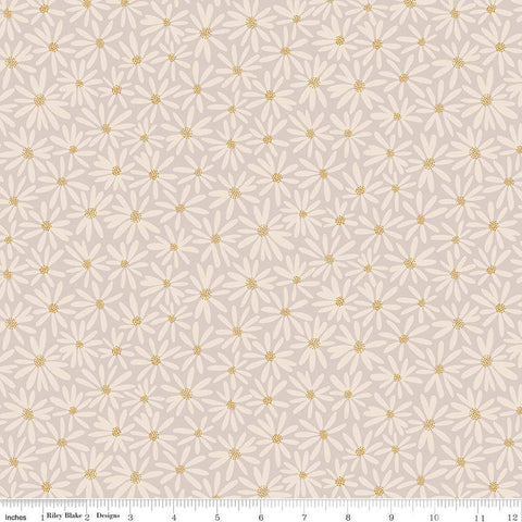 Fairy Dust Daisies SC12441 Gray SPARKLE - Riley Blake Designs - Floral Flowers Antique Gold SPARKLE  - Quilting Cotton Fabric