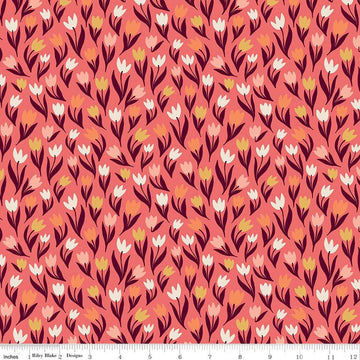 24" End of Bolt - Fairy Dust Tulips C12443 Coral - Riley Blake Designs - Floral Flowers - Quilting Cotton Fabric