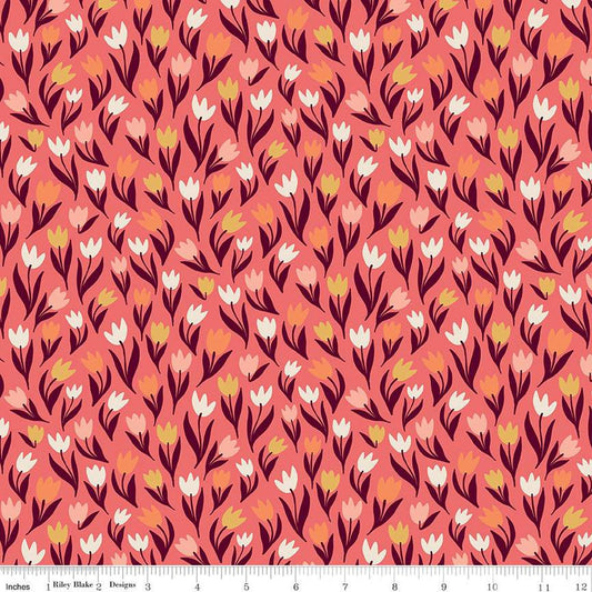 24" End of Bolt - Fairy Dust Tulips C12443 Coral - Riley Blake Designs - Floral Flowers - Quilting Cotton Fabric