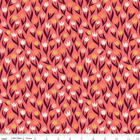 SALE Fairy Dust Tulips C12443 Coral - Riley Blake Designs - Floral Flowers - Quilting Cotton Fabric